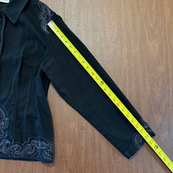 Chico’s Sz 3 Denim Dazzle Embroidered Embellished Black Blazer Jean Jacket XL/16 - Picture 13 of 16